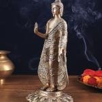 Pure Brass Standing Lord Buddha Statue | 11" Height | Fully Engraved Design | Sacred Art Collection | Traditional Craftsmanship | Premium Decor | Jaipurio